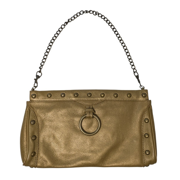 Hobo International Gold Bronze Leather Shoulder Bag Convertible Clutch Studded - Picture 1 of 8